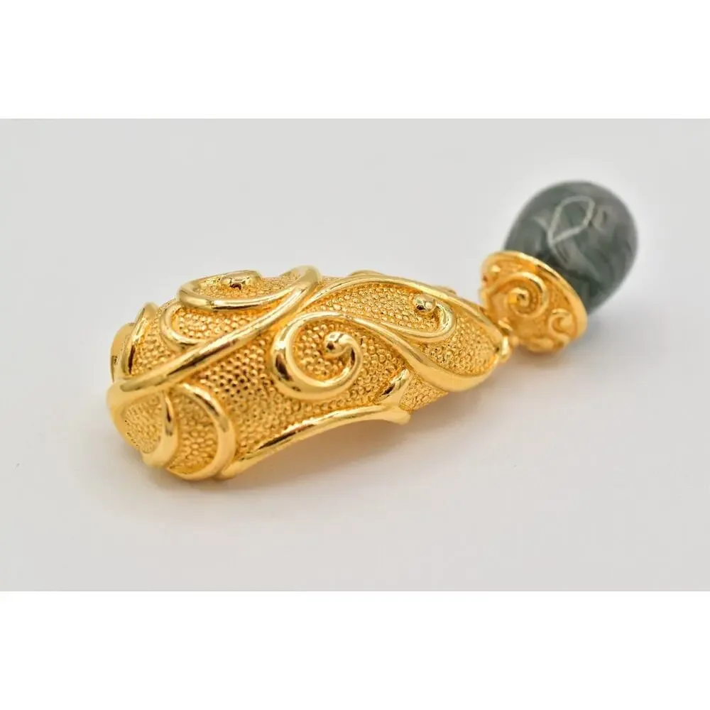 Barrera for Avon Vintage Cabochon Pin Brooch Dangle Marbled Gold Chunky BinAH